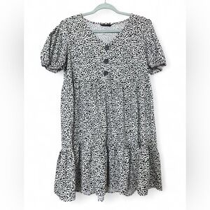 SHEIN Medium Dalmatian Print Babydoll Dress – Black & White Flowy Dress